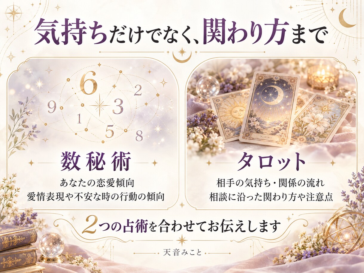相手の気持ちとこれからの関わり方を占います 数秘術×タロットで恋愛の悩みを３つまで鑑定 イメージ3