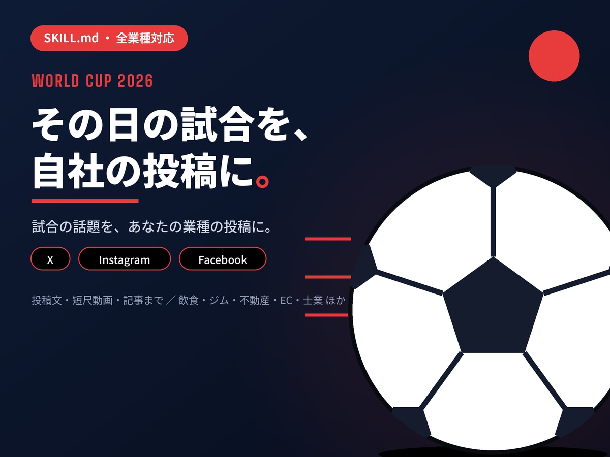 W杯2026×あなたの業種｜便乗マーケAI販売ます ワールドカップ便乗投稿をAIで毎日量産する技を渡します イメージ2