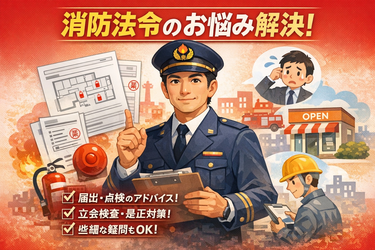 店舗開業のための消防法スポットアドバイスを致します 各種届出、点検、立会検査、些細な疑問など、なんでも結構です。 イメージ1