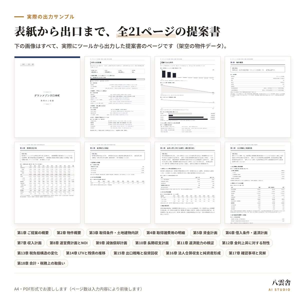 銀行提出用の不動産投資提案書を作成します 計算はそのままで、銀行に出せる形にします イメージ2