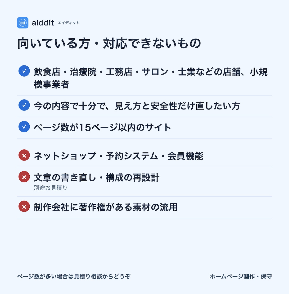 今のHPを文章と写真そのままでスマホ対応にします URLを送るだけ。最短1日。SSL・フォーム・公開まで一式 イメージ9