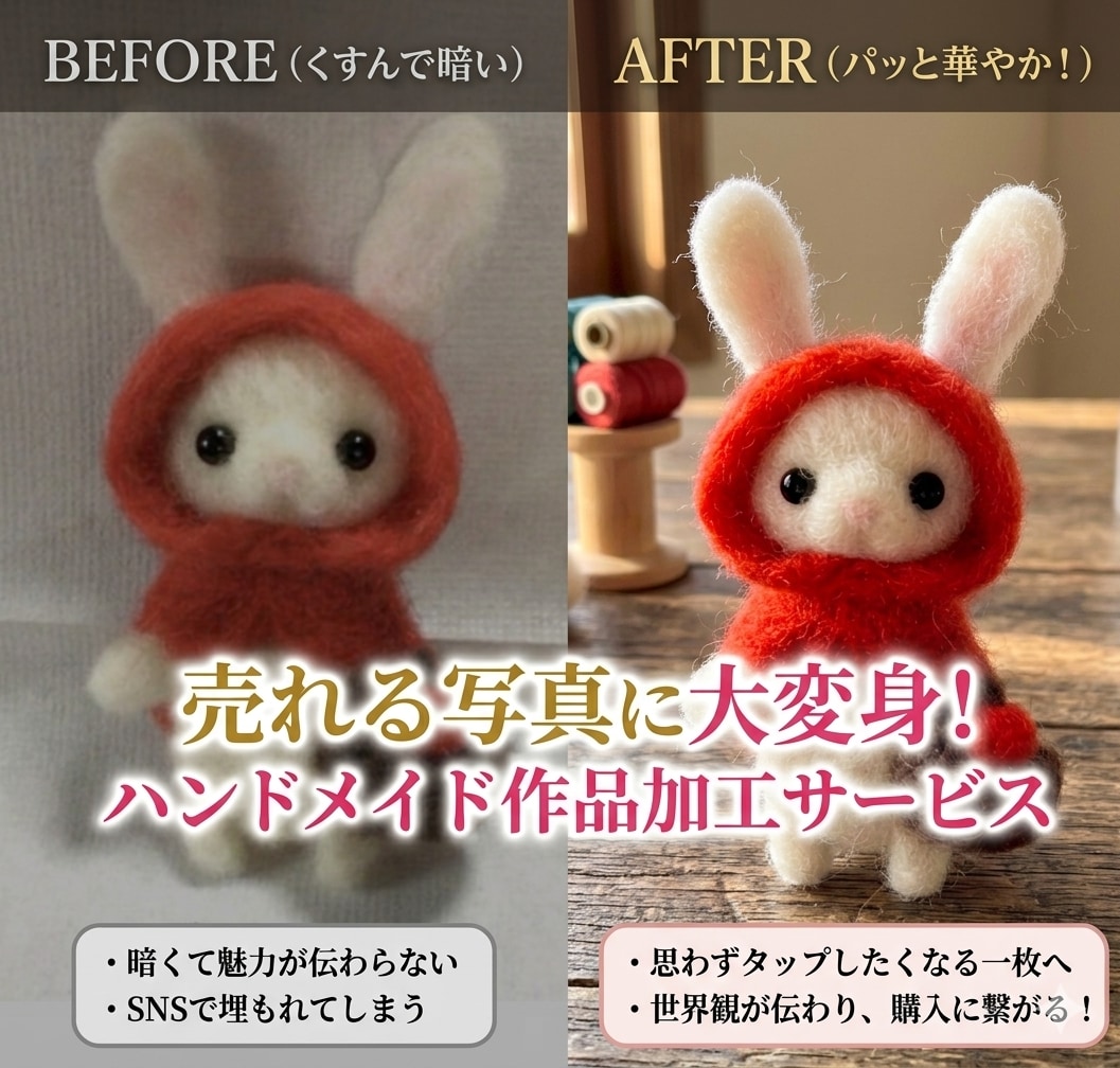 ハンドメイド写真を売れる1枚におしゃれに補正します 売れるをデザイン。ハンドメイド作品を魅力的に補正・加工します イメージ1