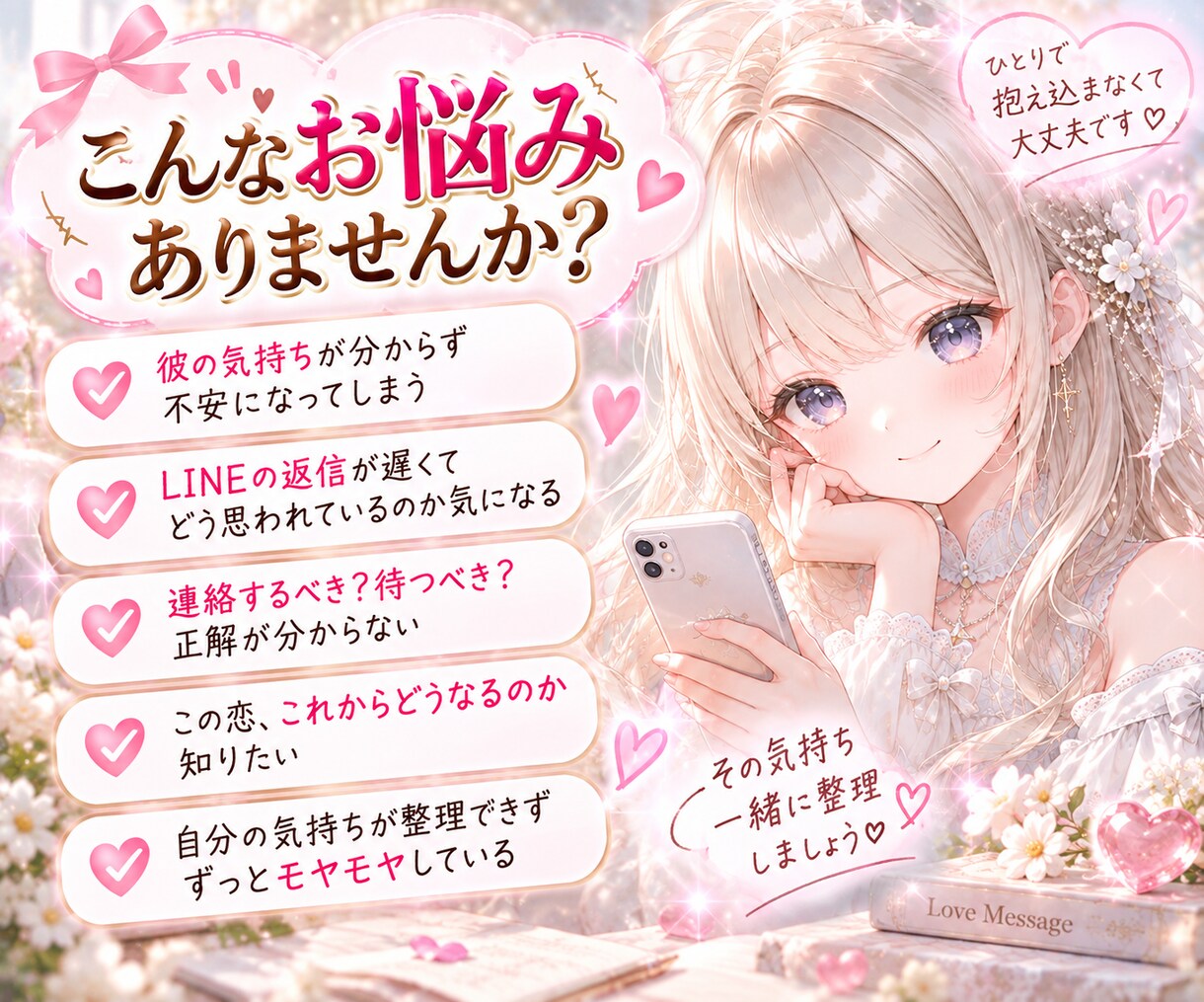 このLINE送る？それとも待つ？？お返事を考えます 連絡するタイミングと次の一手をあなたと一緒に寄り添います♡♡ イメージ2