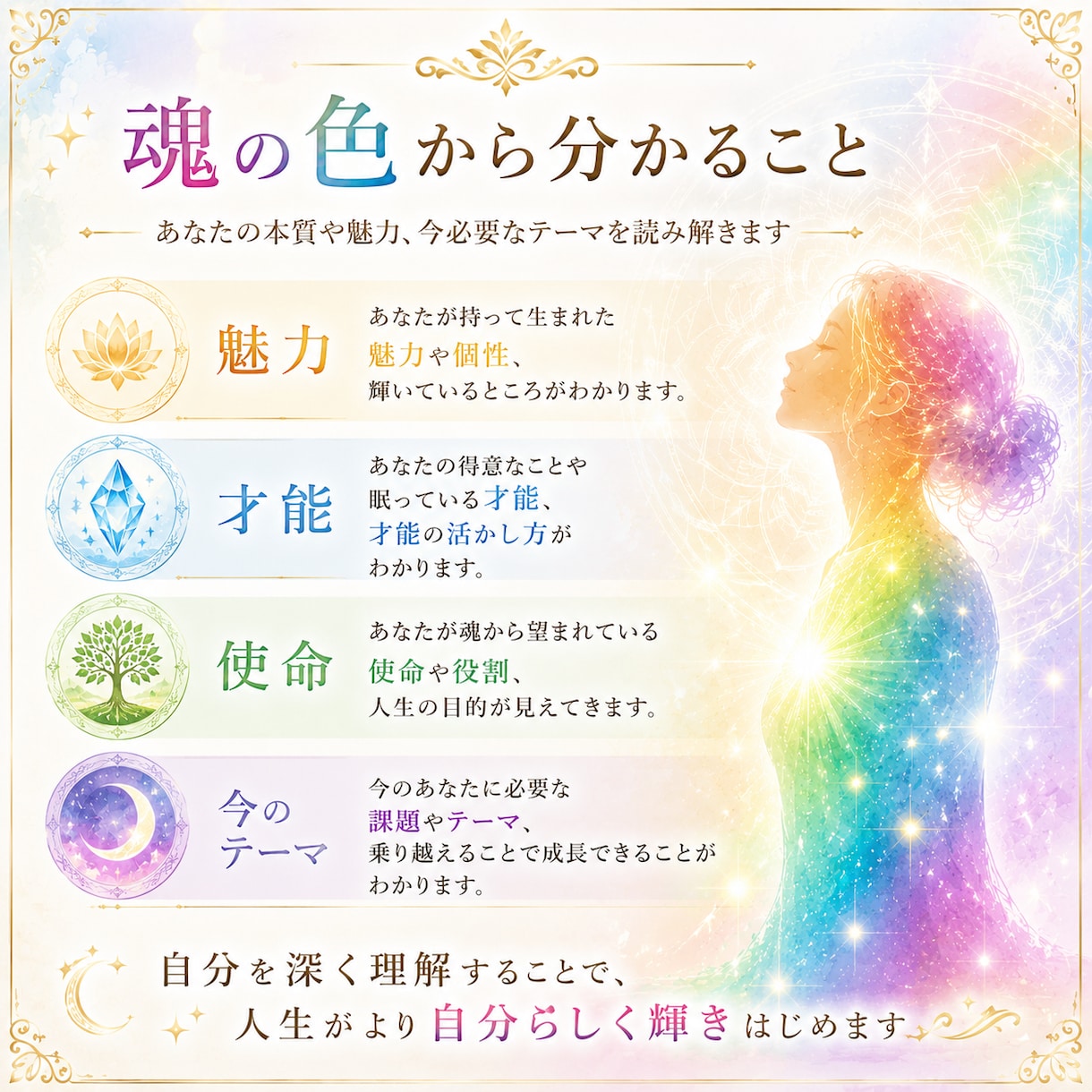 あなたの魂の色を読み解きます 自分らしさ・心の課題・今のあなたを支える色をお伝えします イメージ7