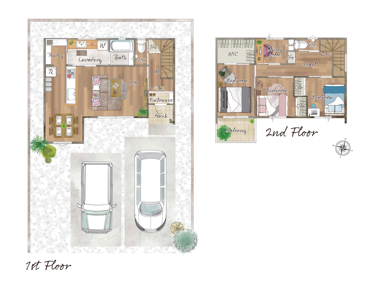 家具付⭐︎戸建、民泊用手描き風間取り図作成します 家具や床材、寝具など再現します イメージ1