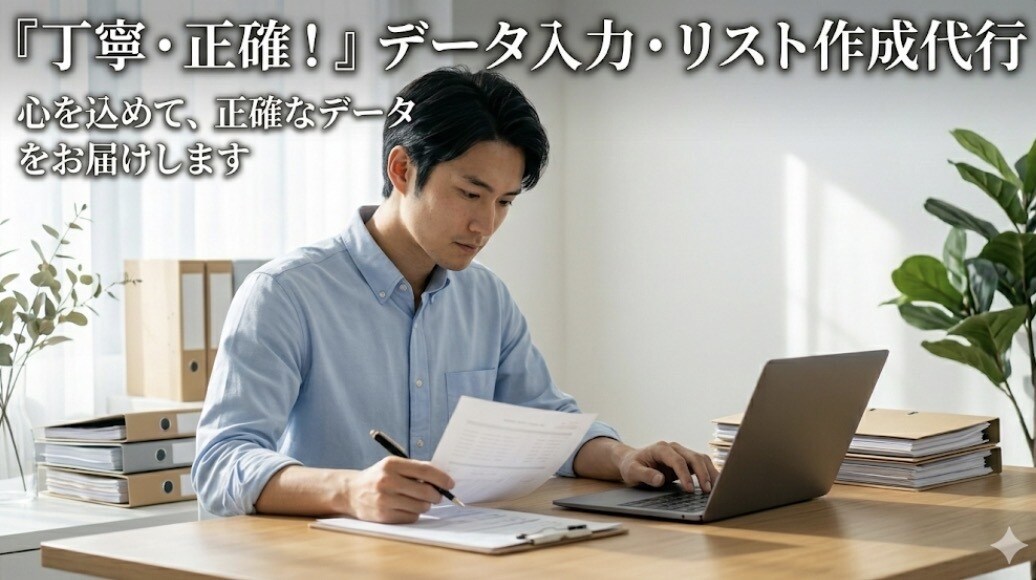 丁寧・正確！データ入力・リスト作成代行します 煩雑な作業をあなたの代わりに。1件ずつ、心を込めて整理します イメージ1