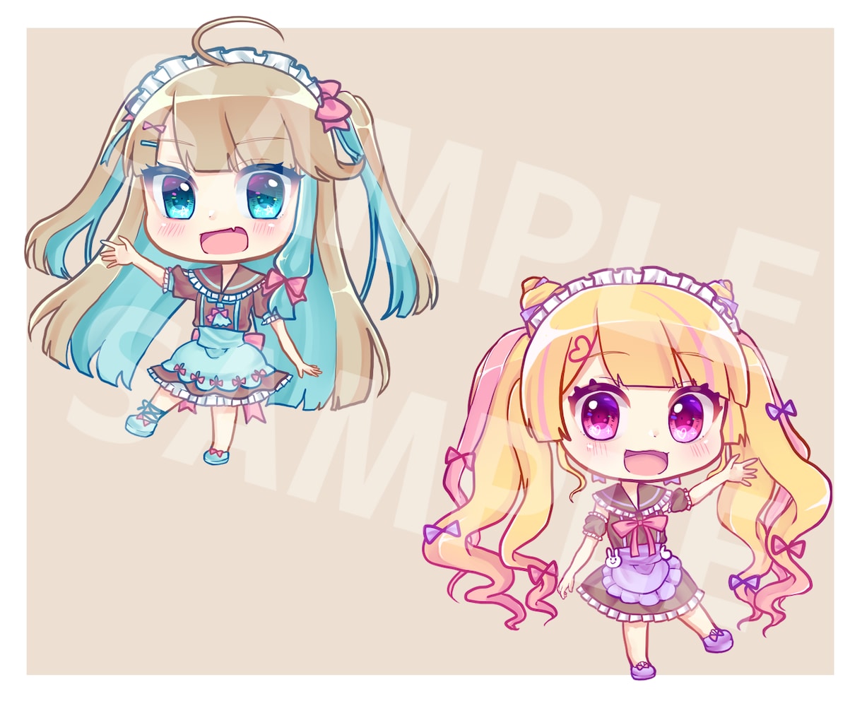 ちびキャラを可愛くキラキラに描きます オリジナルグッズ・SNS・ゲーム・Vtuber・挿絵などに イメージ2