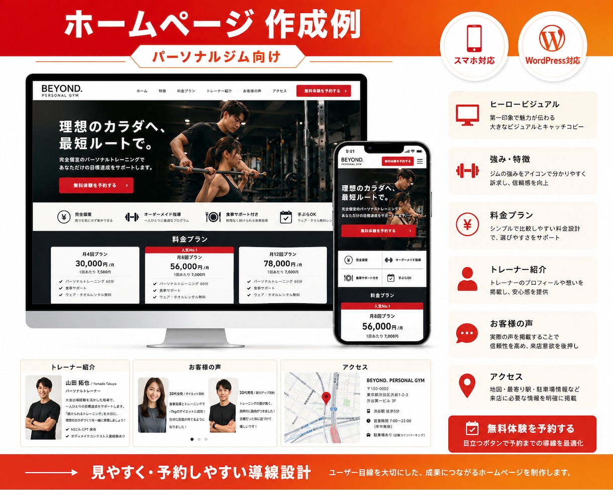 店舗・サロン向けに予約につながるHPを制作します パーソナルジム経営者が、集客/予約導線まで考えて作成します。 イメージ3