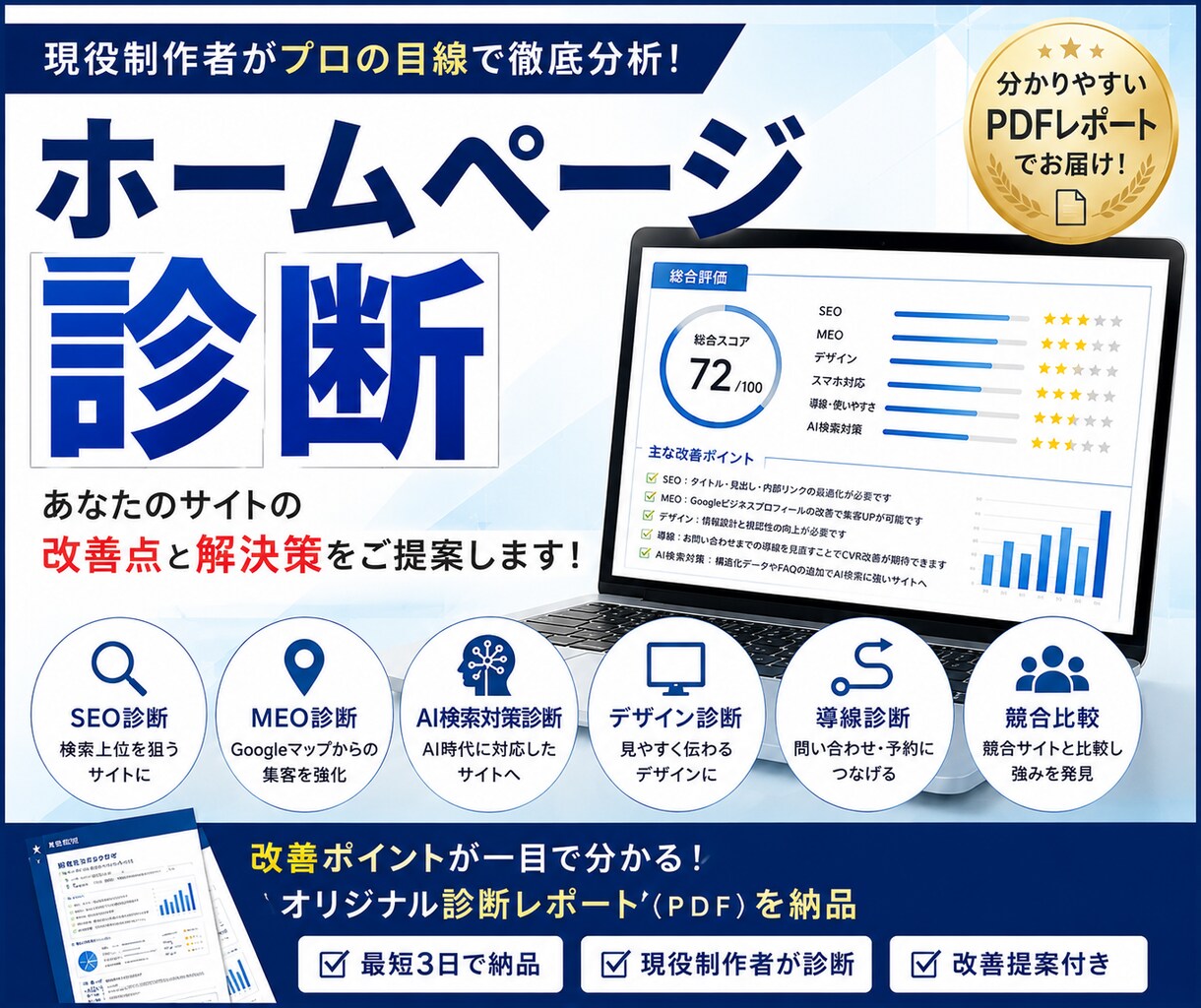 現役制作者がホームページを診断し改善提案します SEO・MEO・AI検索対策まで総合チェック イメージ1