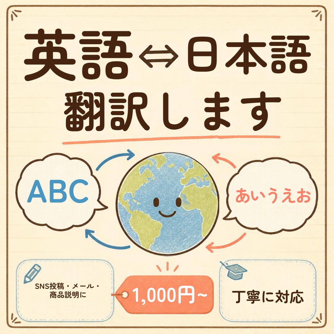 英語⇔日本語の短文翻訳を丁寧に仕上げます 低価格！SNS投稿やメールや記事などの翻訳に！ イメージ1