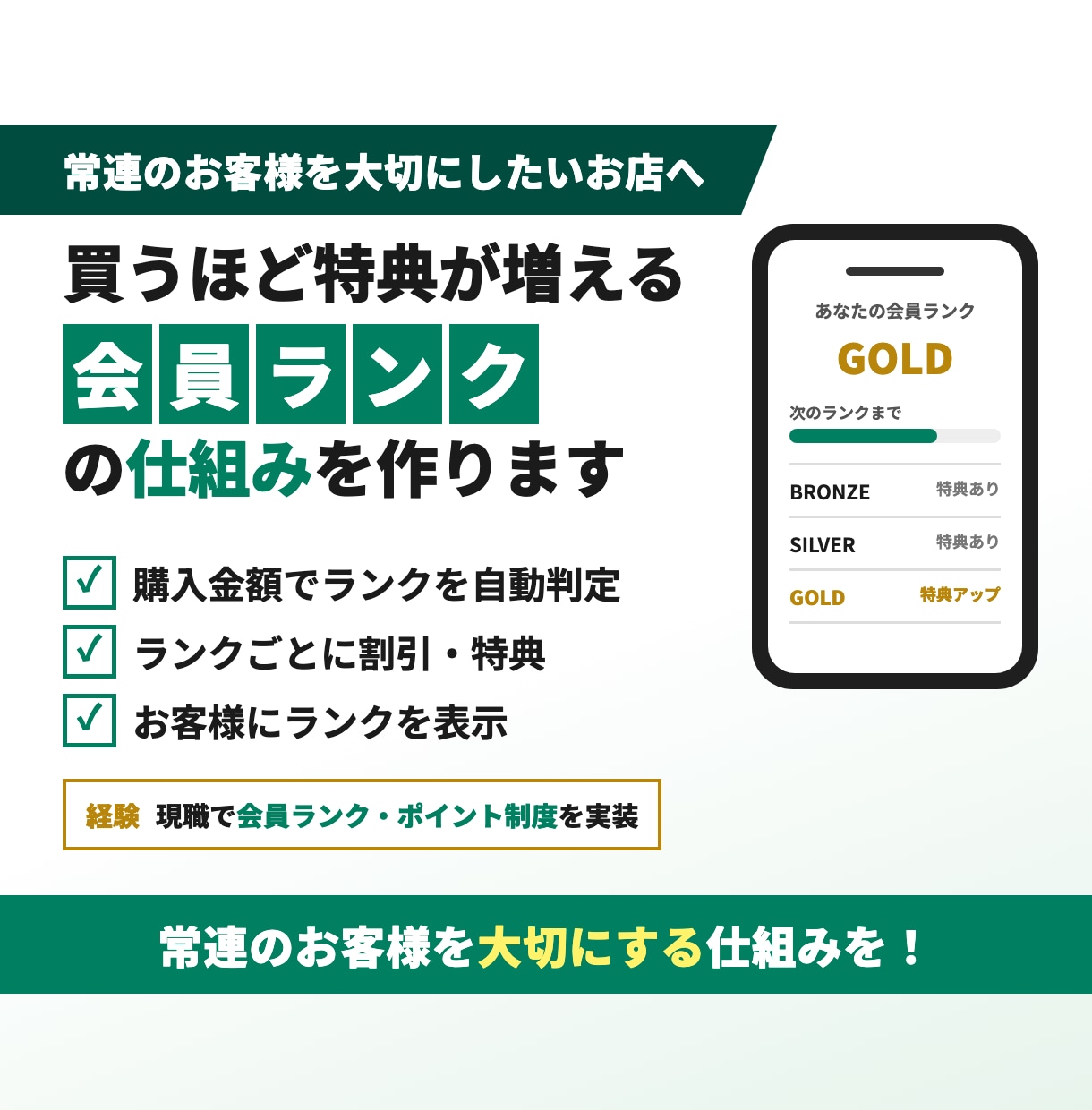 買うほど特典が増える会員ランクの仕組みを作ります 購入金額に応じたランク分けと特典を自動で イメージ1