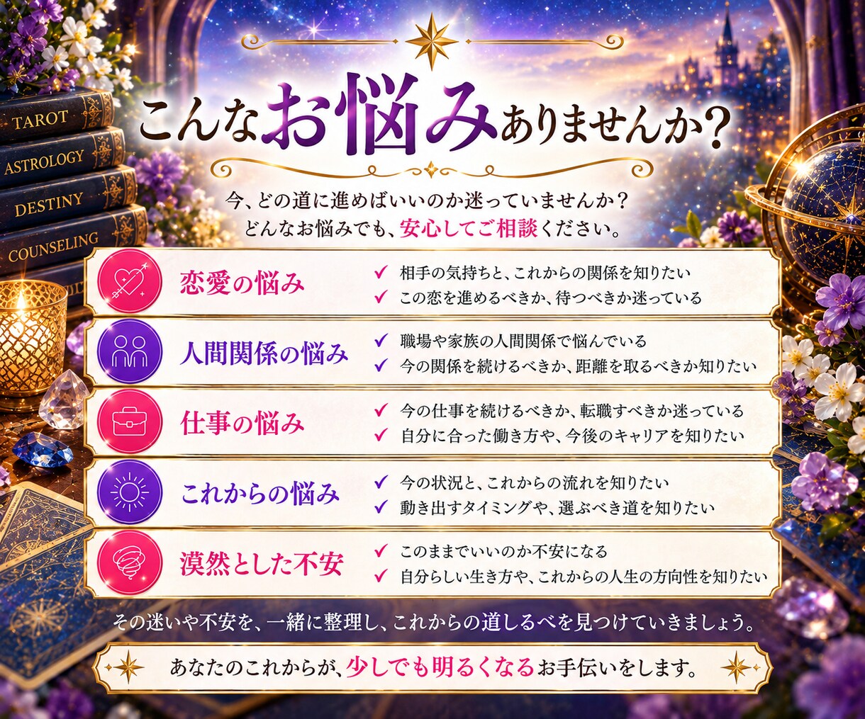 人生の深掘り鑑定　本質才能・1年間の流れをみます タロット×命術｜3つのテーマ＋1年間の流れを多角的に鑑定 イメージ3