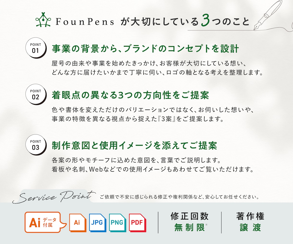 事業の想いを紐解き「伝わるロゴ」を制作します 2名の視点で考えた異なる5案を、理由と使用イメージ付でご提案 イメージ4