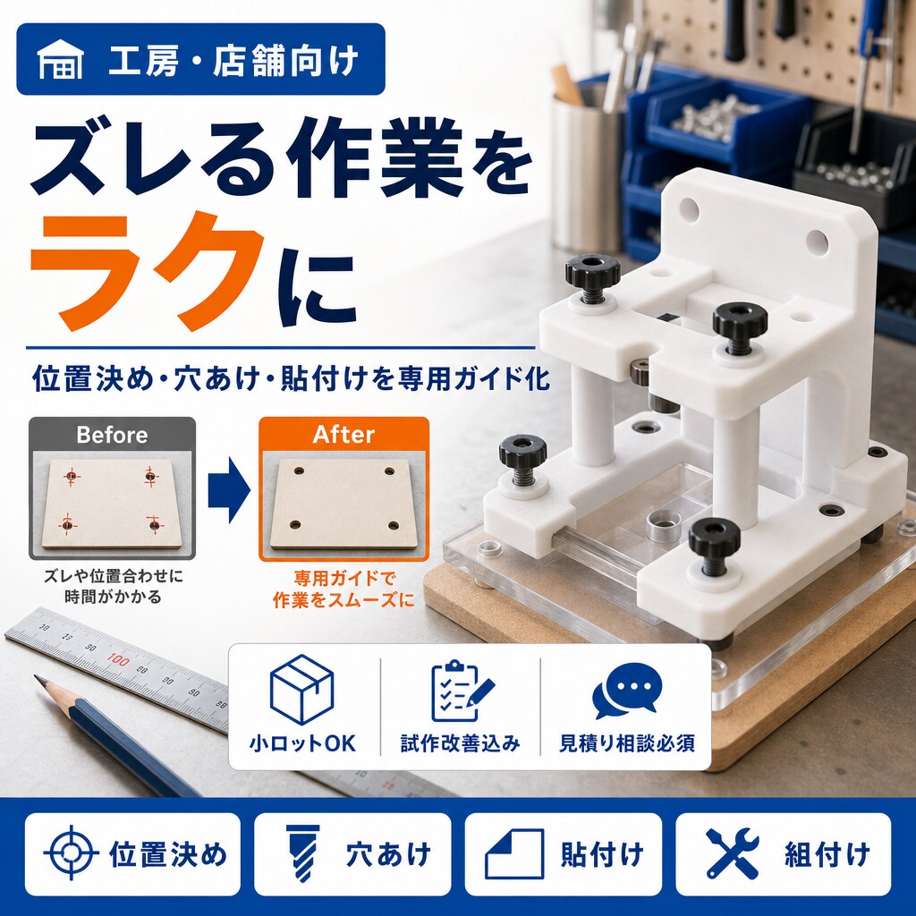 作業を楽にする専用ガイドを作ります 位置決め作業を専用治具でラクにします イメージ1
