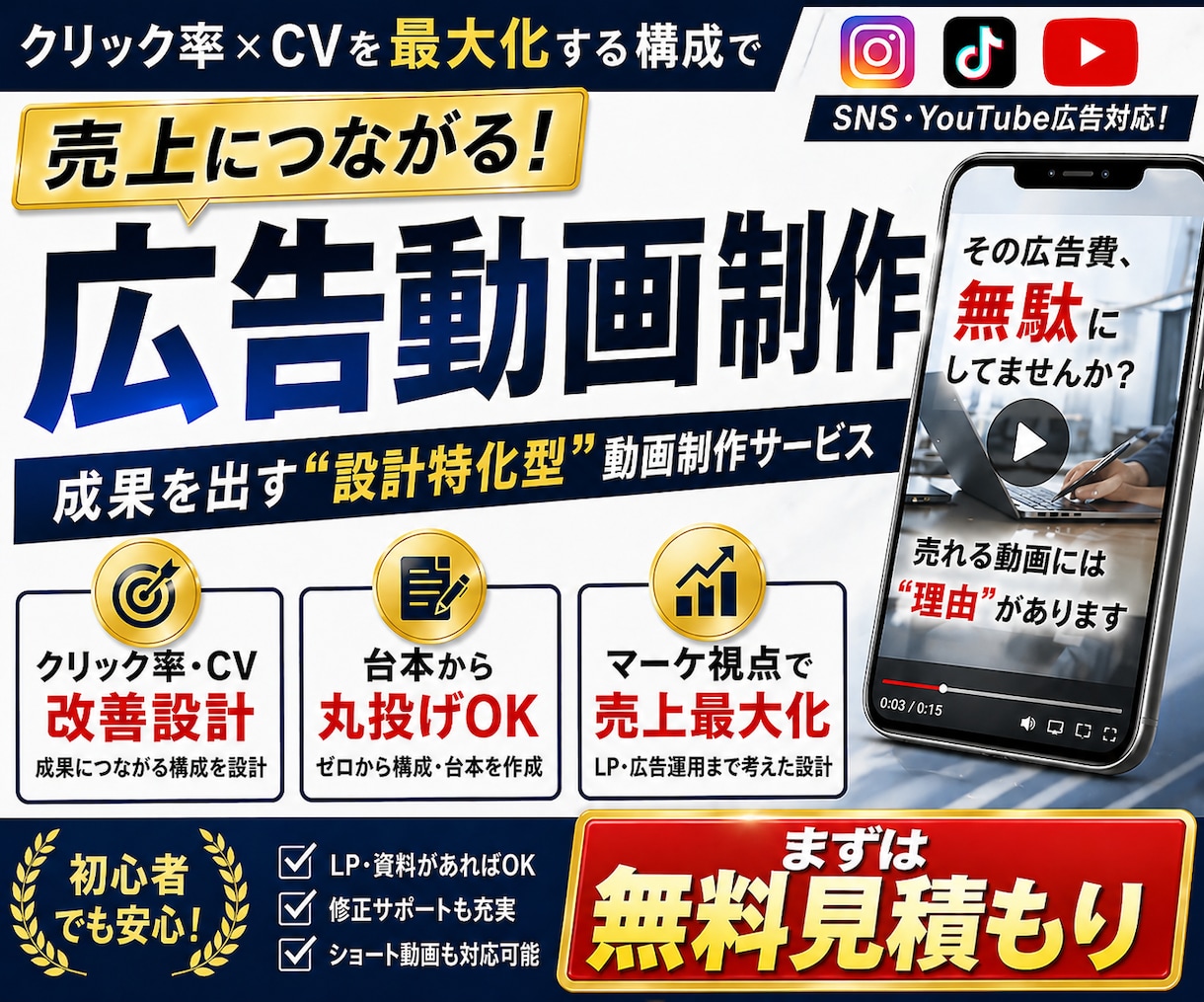クリック率・成果特化型の広告動画を作成〜編集します 大手実績あり！初依頼でも安心できるよう予算に合わせて動画制作 イメージ1