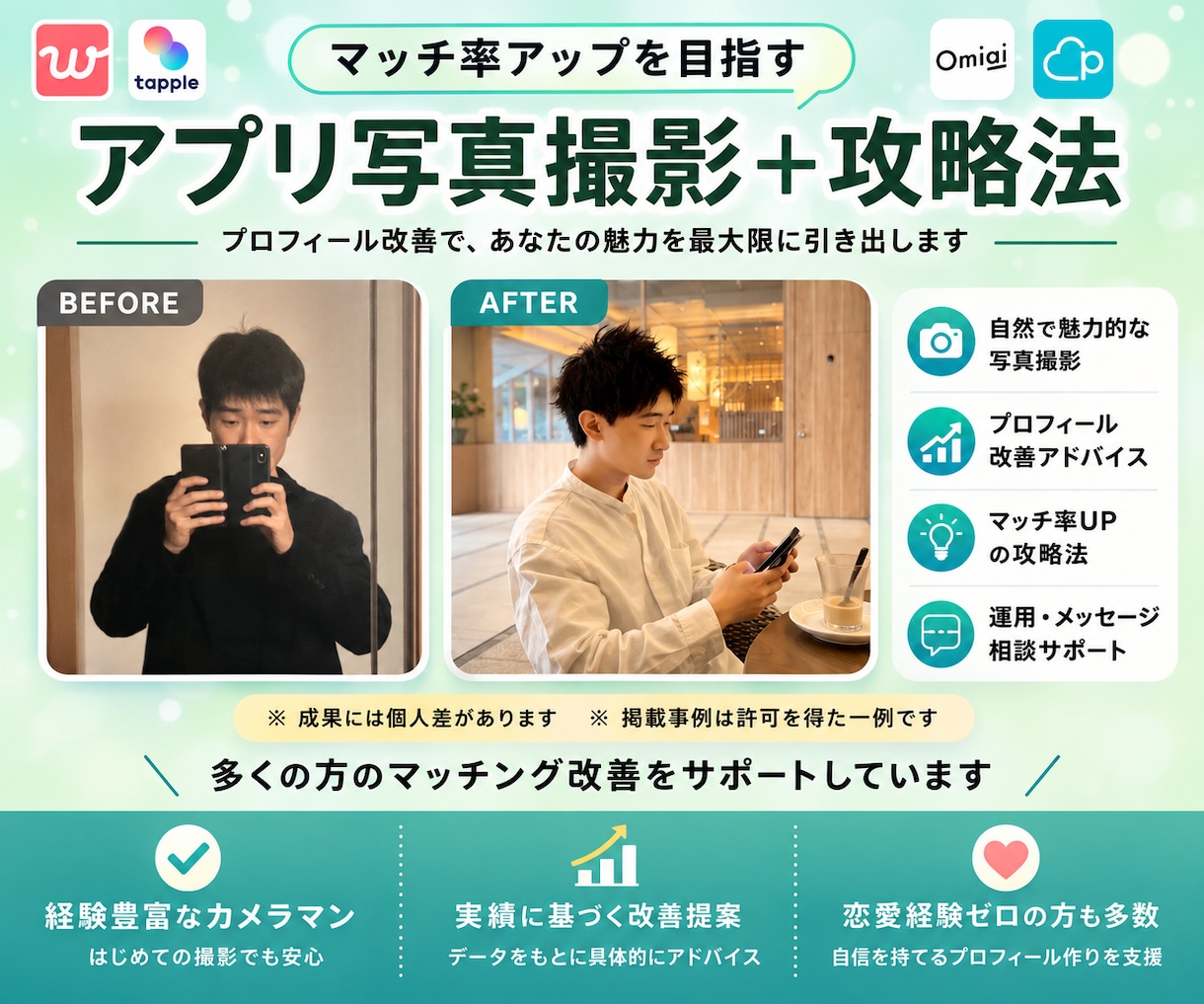 魅力が伝わるマッチングアプリ写真を撮ります 自然な雰囲気で好印象なプロフィールへ イメージ1