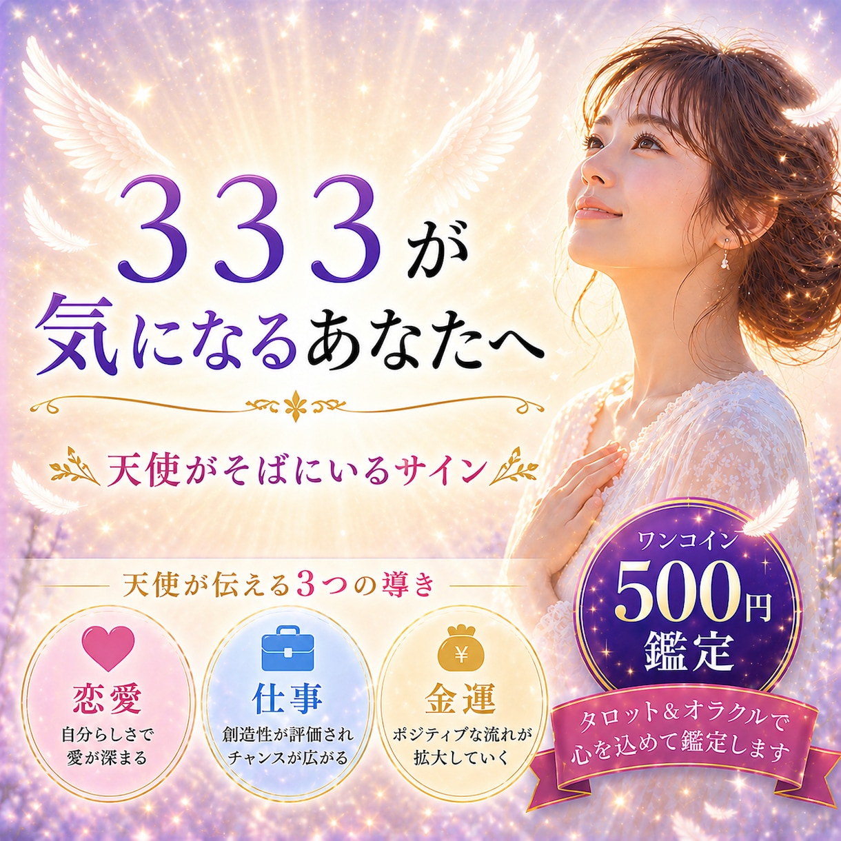 ５００円鑑定【ナンバー333】の導き占います 天使が伝える「恋愛・仕事・金運」をバランスよく整えるヒント イメージ1