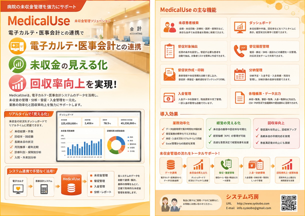 病院様の未収金管理のお手伝いを行います 未収金情報の把握、患者への督促、督促状況の管理を簡単に！ イメージ1