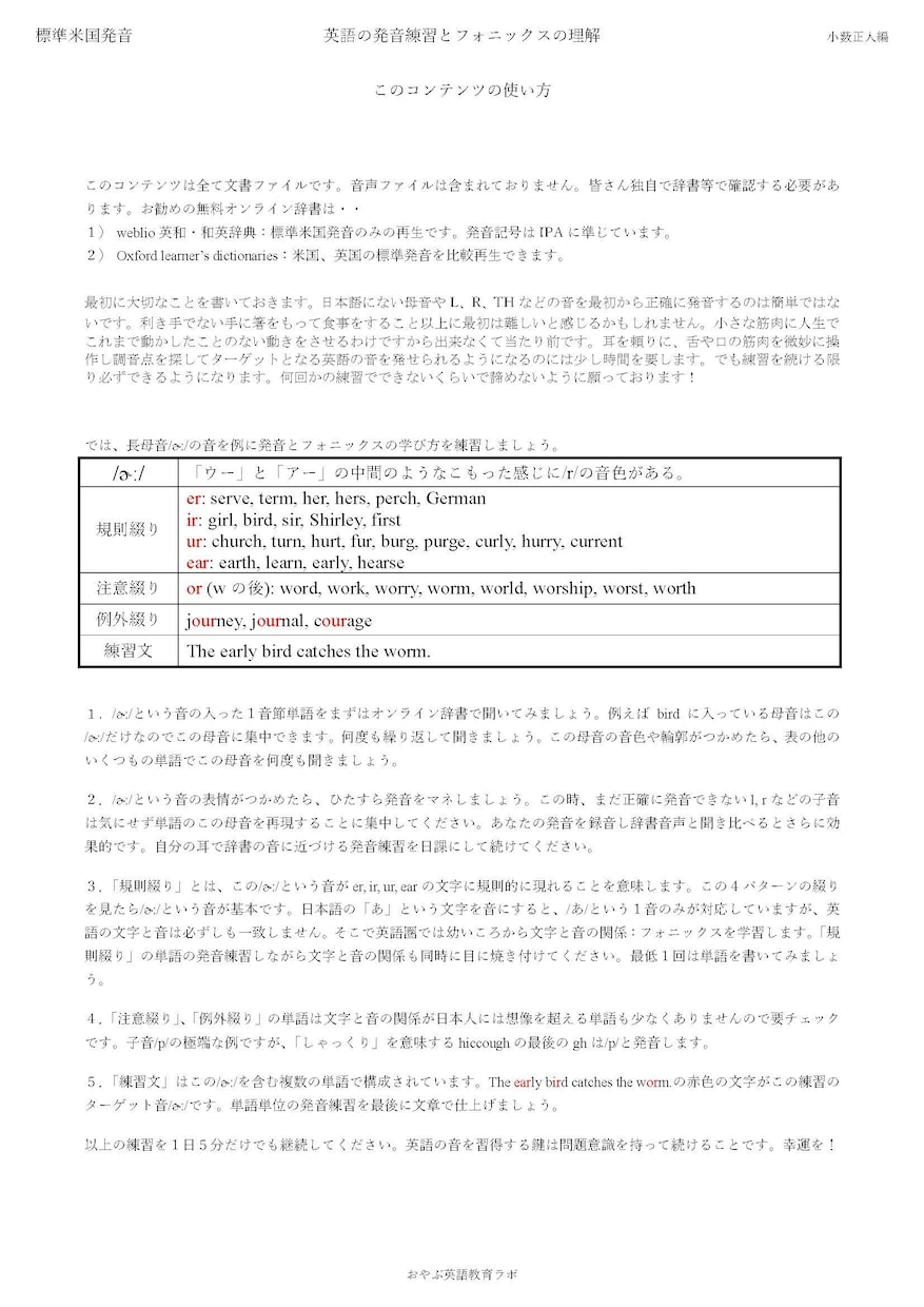 英語の音の体系的な発音練習ファイルを提供します 「標準米国発音　英語の発音練習とフォニックスの理解」練習帳 イメージ3