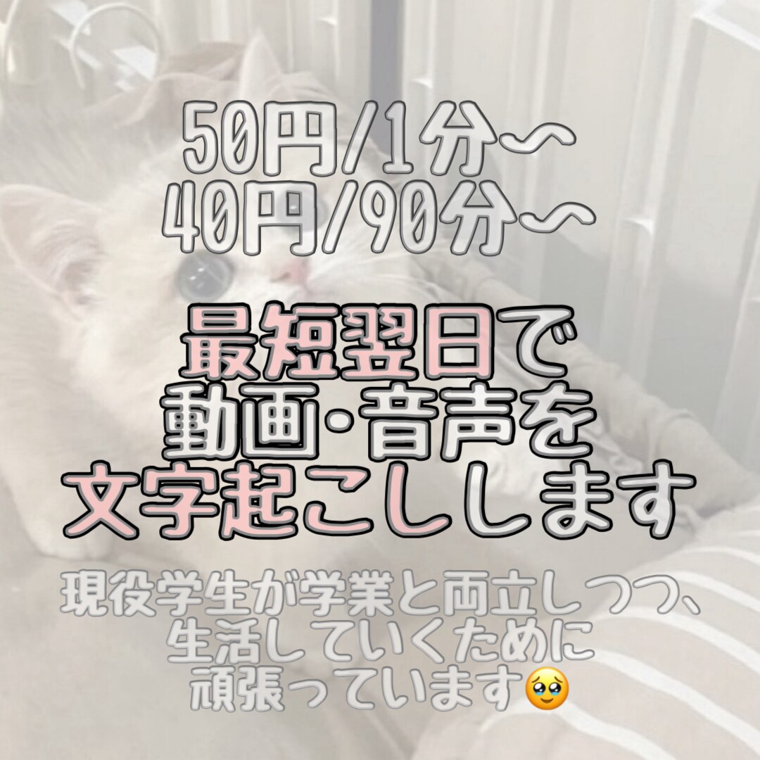 現役学生が最短翌日で動画･音声を文字起こしします 「その作業、やらせてください！」現役学生が奮闘中！ イメージ1