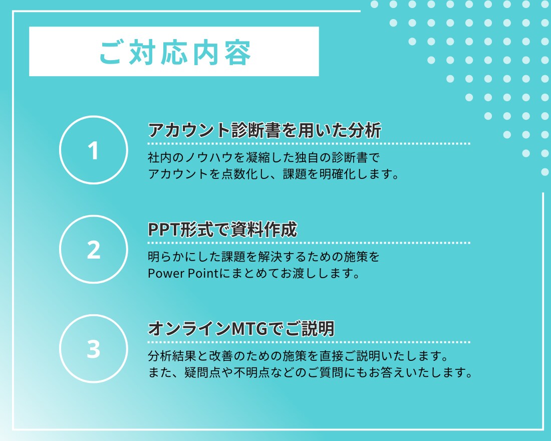 限定3000円/Web広告運用プロが個別相談します 施策提案・改善提案・成果計測・運用指導が必要な方へ。 イメージ4