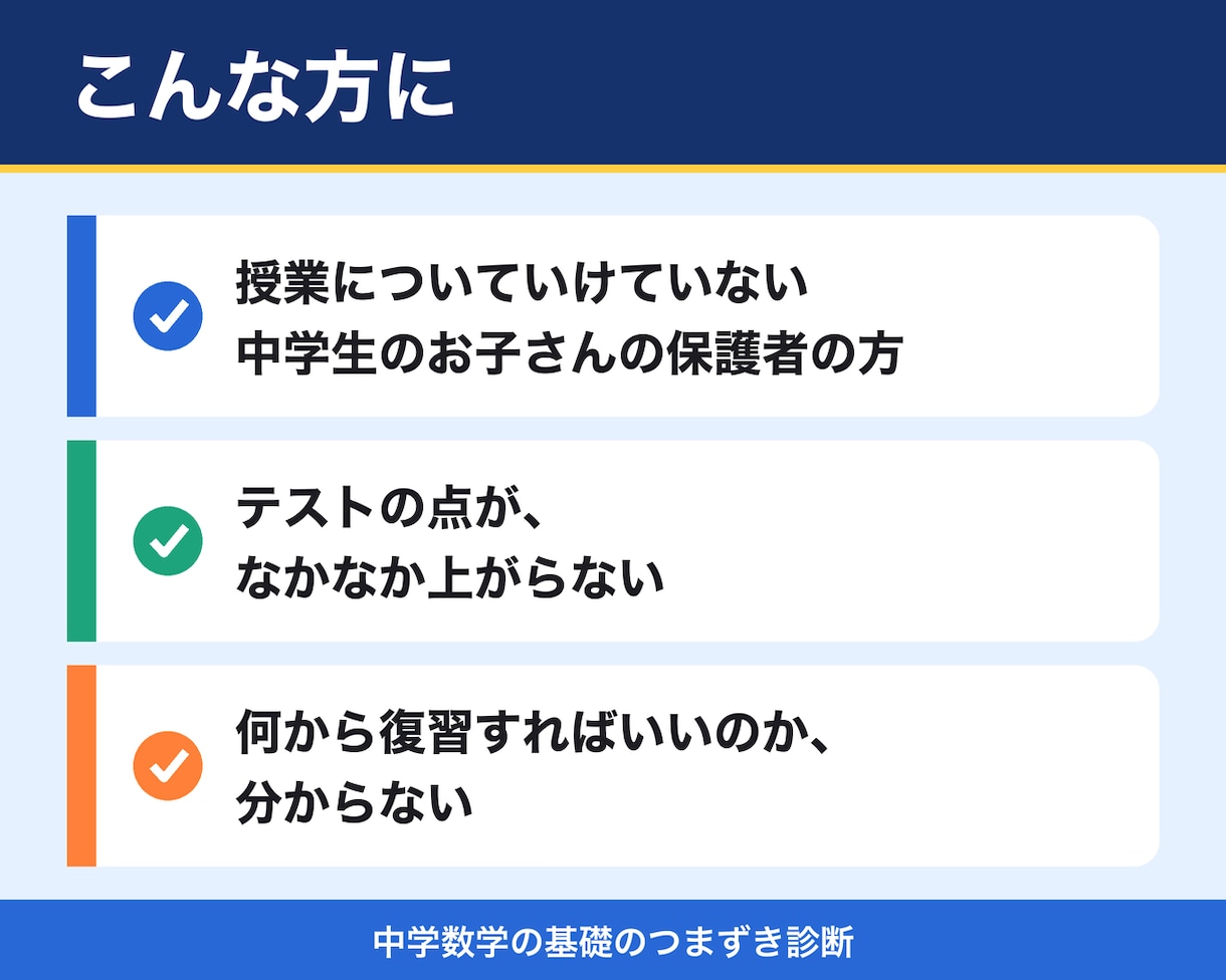 中学数学の基礎のつまずき原因を整理します どこで止まっているかを整理して、今週やることまで提案 イメージ3