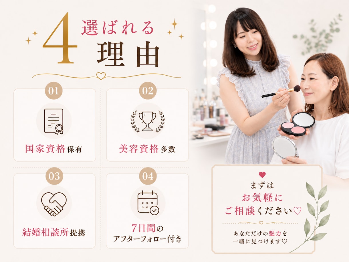 有資格プロ◆あなたに似合う垢抜けメイクを教えます 美人百花掲載◎ メイク・髪型・コスメをトータル提案 イメージ6
