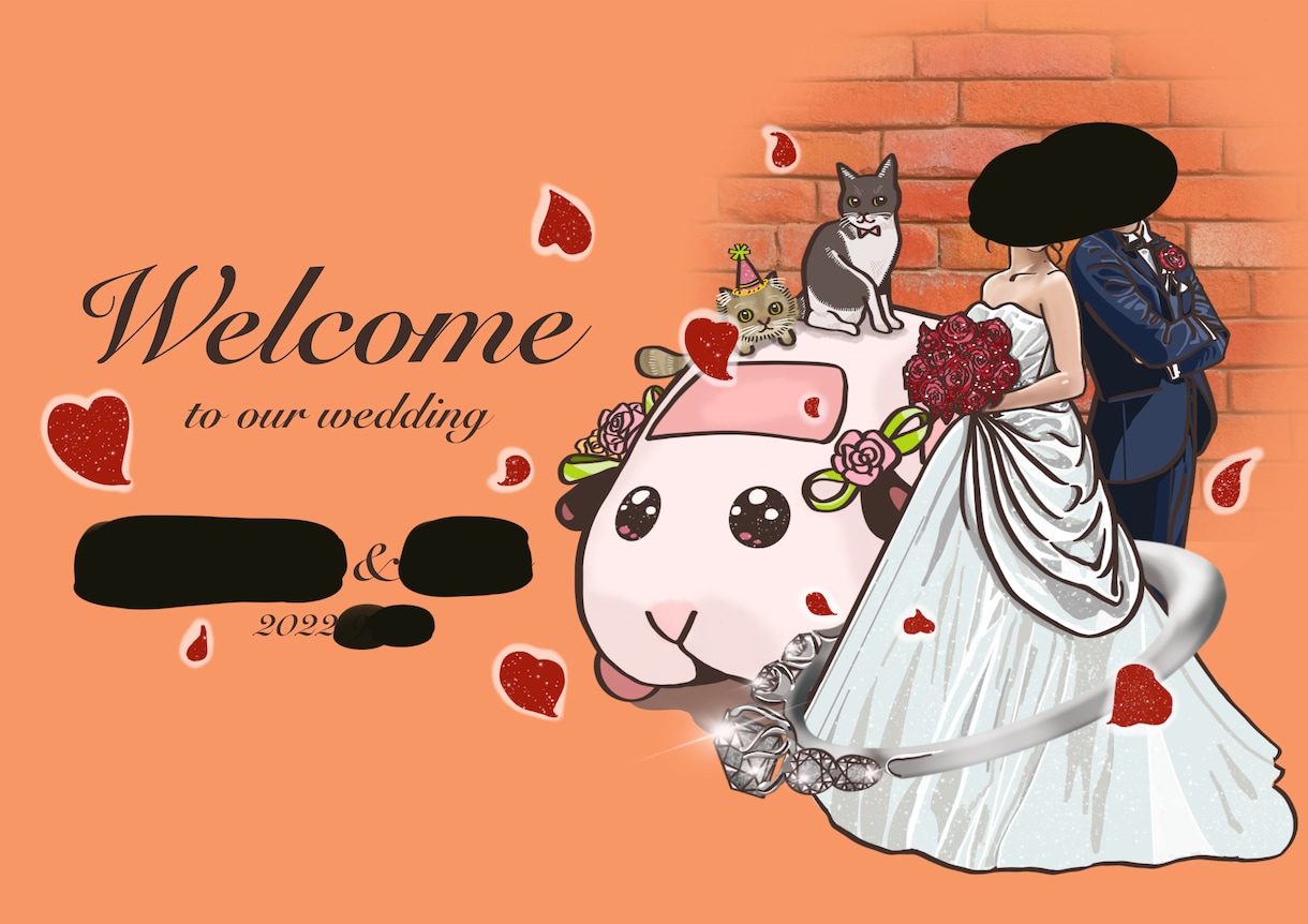結婚式の御記念に素敵な似顔絵を描かせていただきます 思い出に残る結婚式のお手伝いをさせてください;) イメージ2