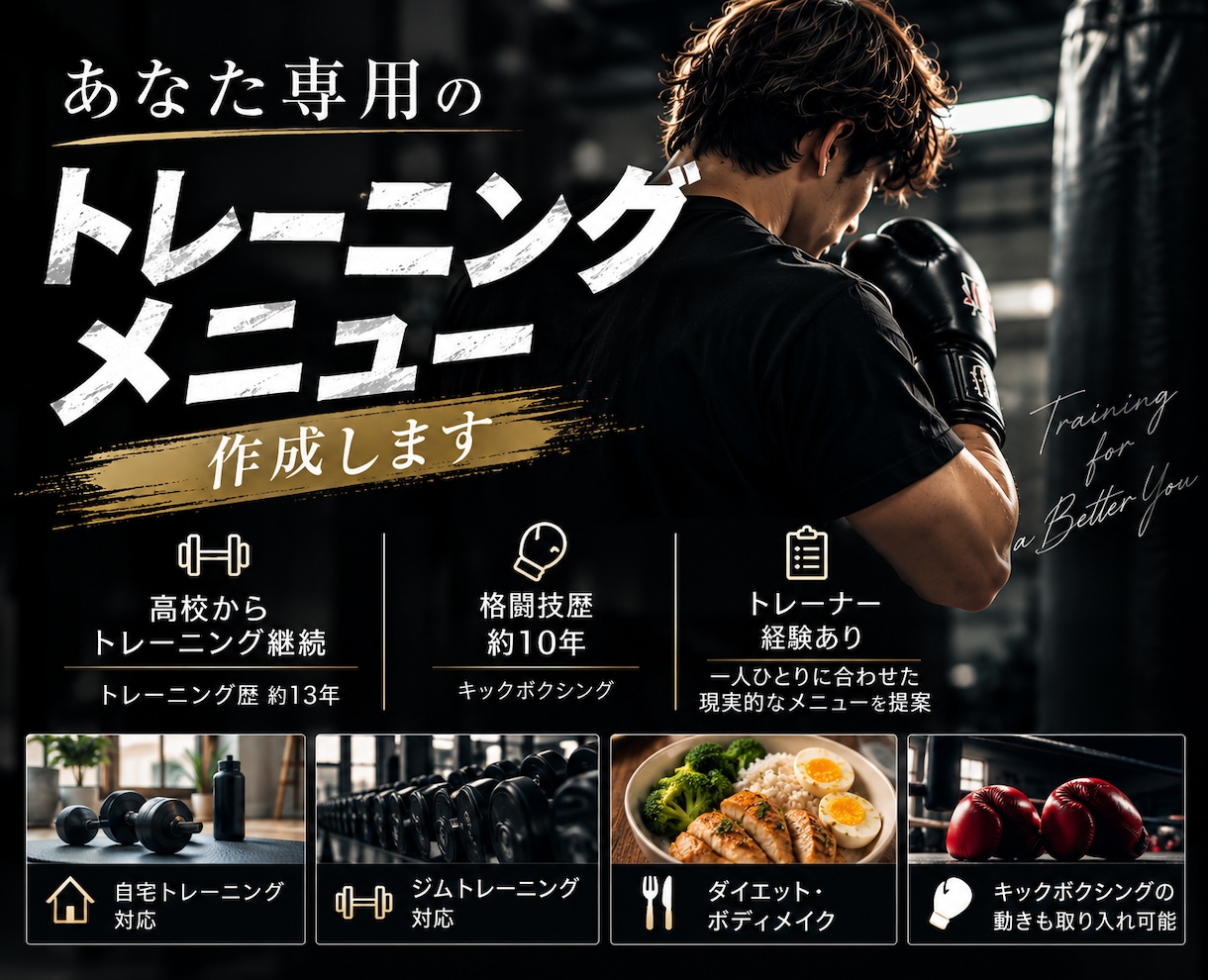 あなた専用のトレーニングメニューを作ります 格闘技歴約10年・トレーナー経験あり｜自宅・ジムどちらも対応 イメージ1