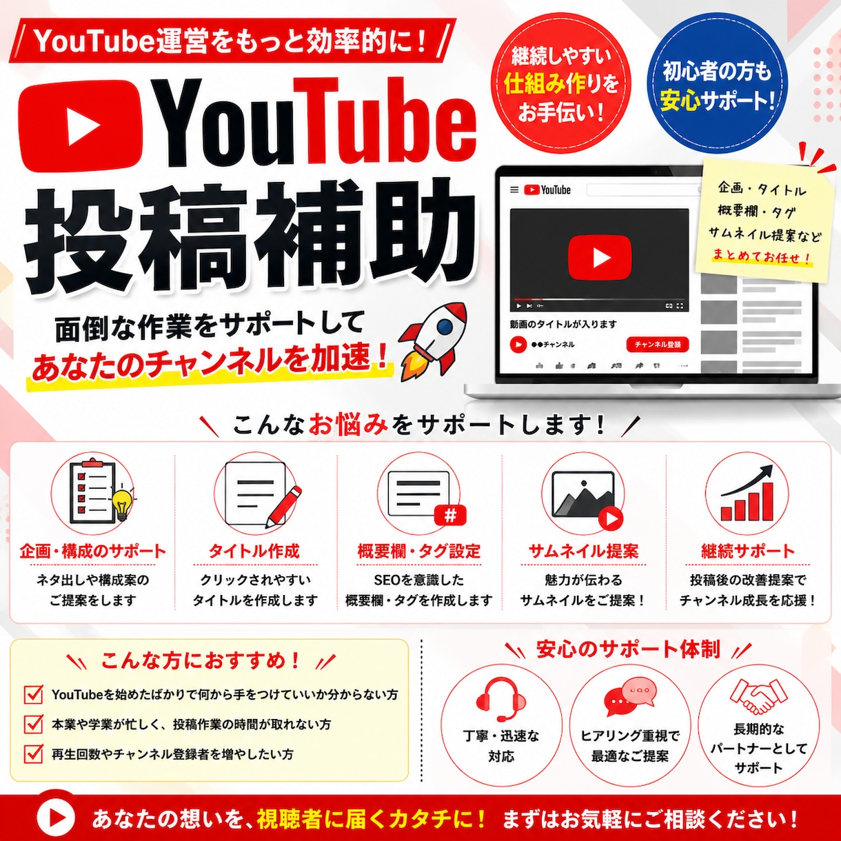 Youtubeの投稿の補助をします 登録者数1000人超、総視聴数60万回超が対応します！ イメージ1