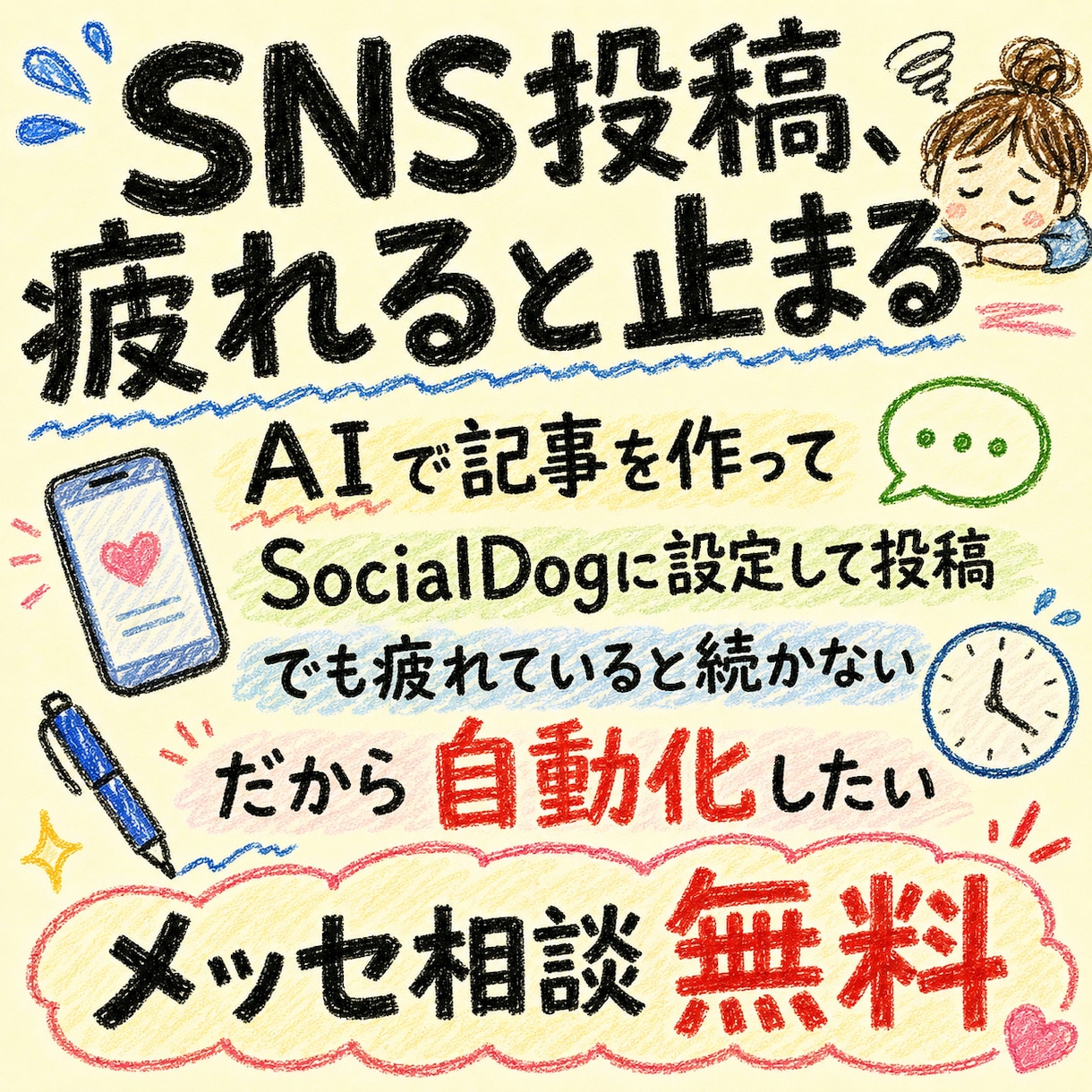SNSをAIで記事自動作成→投稿を教えます 疲れると止まるSNS投稿をAIとシステムで続けやすくします イメージ1