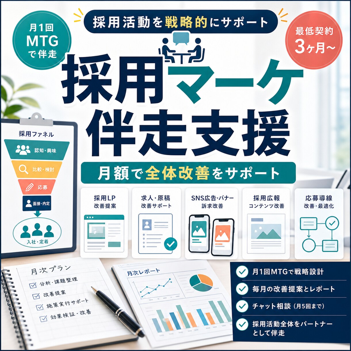 採用活動全体を月額で伴走支援します 採用担当者の外部パートナーとして伴走します イメージ1