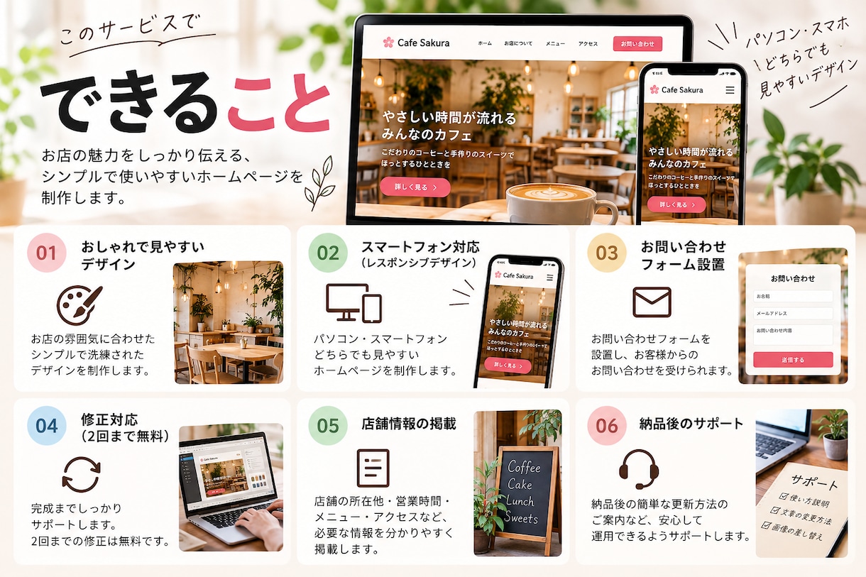 店舗向けホームページを制作します シンプル・見やすい・スマホ対応 イメージ3
