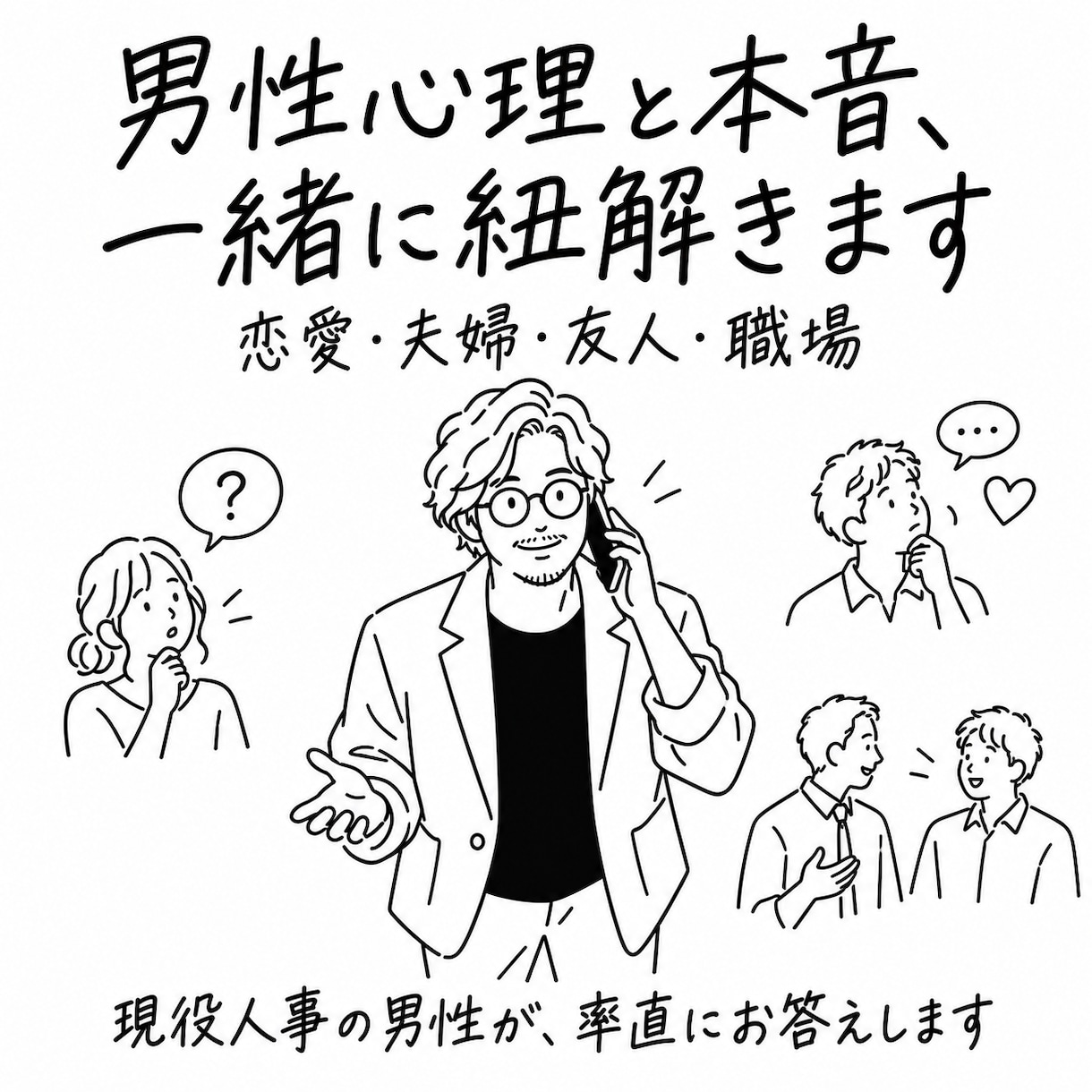 男性心理の悩み、彼の言動を男性目線で整理します 連絡頻度や曖昧な態度、どう聞く・どう伝えるを考えます イメージ1