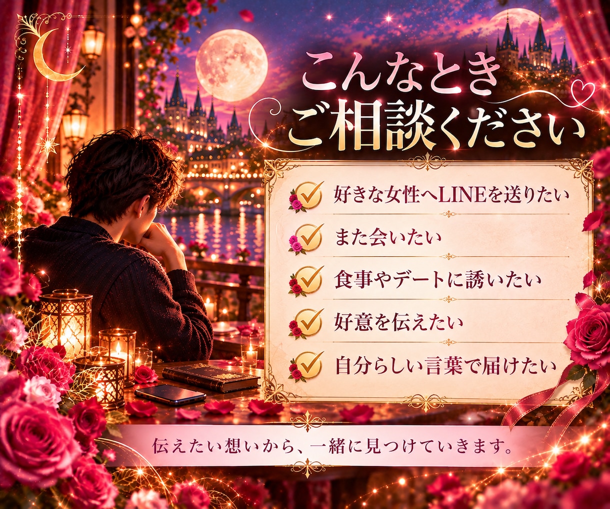 好きな女性へ送るLINEを丁寧に整えます 伝えたい本音を整理し、女性へまっすぐ届く言葉に整えます イメージ4