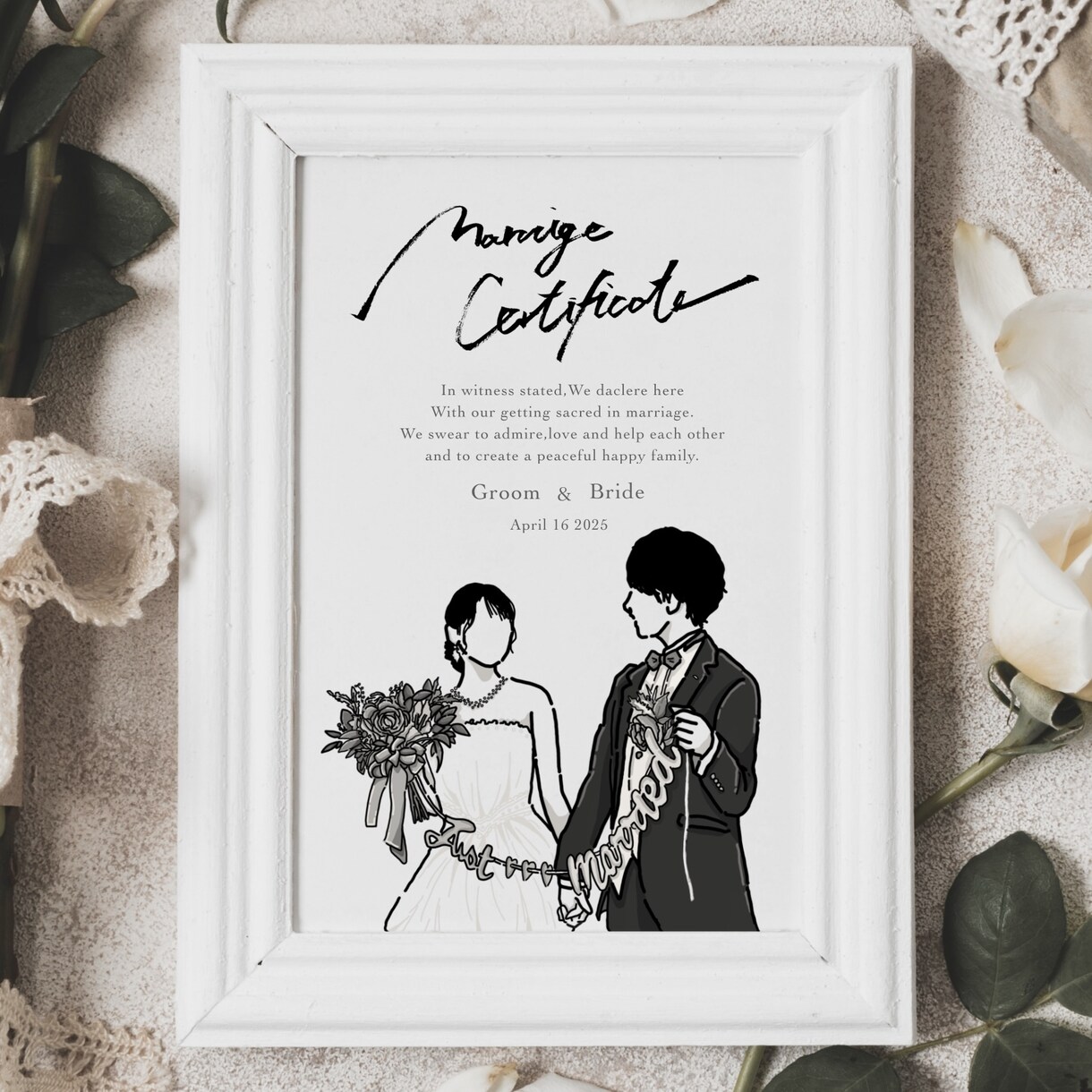 おしゃれモダンなイラスト入り結婚誓約書を作成します オーダーイラスト入り◎世界に一つだけの結婚誓約書！ イメージ1