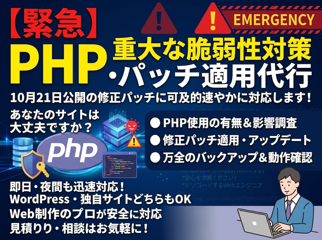 PHP対策を強化します R8.10.21公開の修正パッチに対応します！ イメージ1