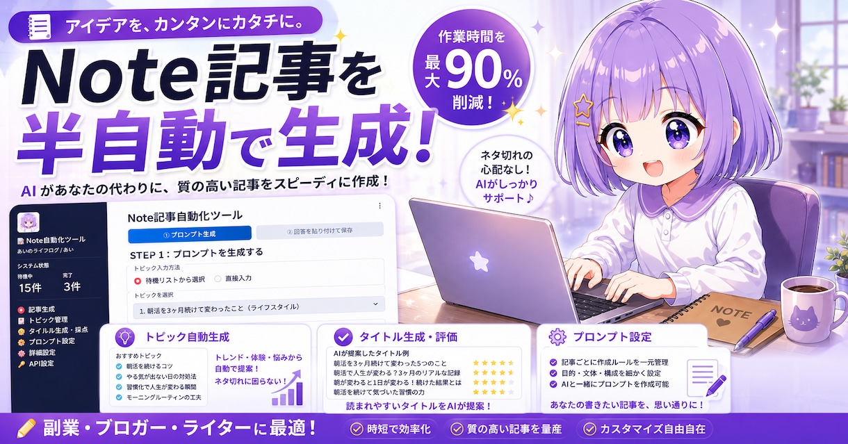note副業向け AI記事作成ツールを提供します ★やり方次第で自分色の記事を量産！記事執筆を効率化できます★ イメージ1