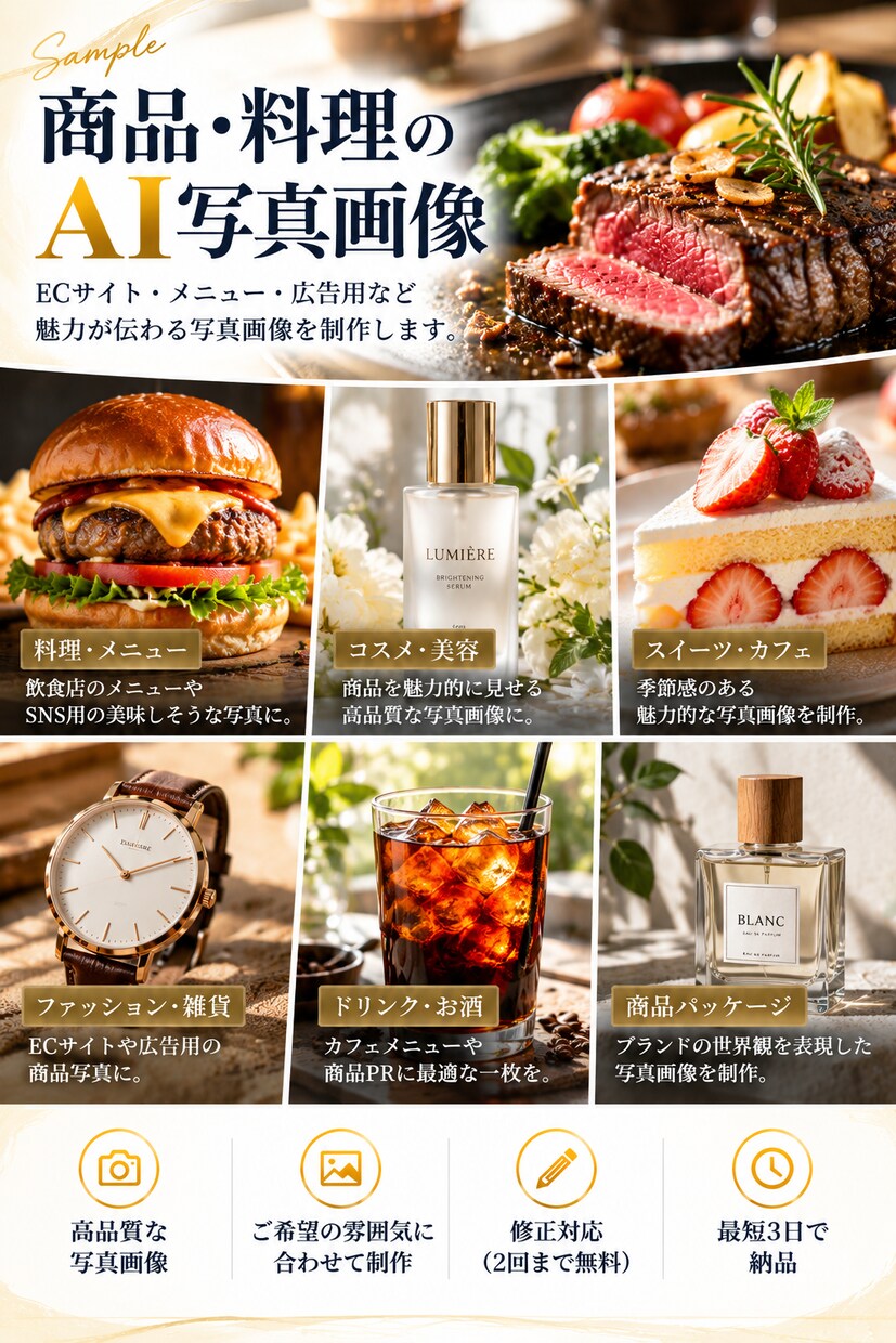 ご希望に合わせたAI写真画像を制作します 人物・商品・風景などリアルな写真画像を制作 イメージ3