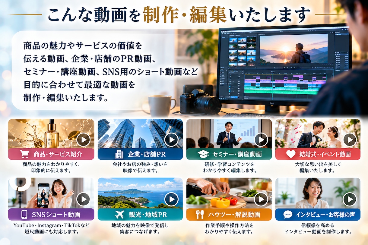 企業PR・商品紹介・SNS動画を丁寧に制作します 企画から編集まで、想いが伝わる動画に仕上げます イメージ2
