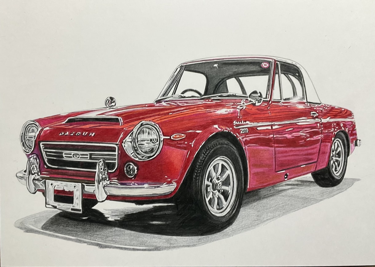 写真から車、バイクのリアルなイラストを描きます 色鉛筆で厚めのケント紙に描きます。 イメージ1