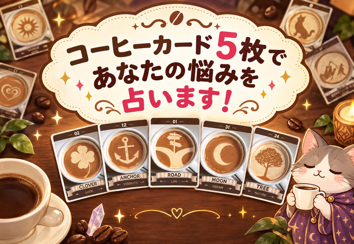 コーヒーカード《５枚》であなたの悩みを占います 日頃の悩みにワンポイントアドバイスをお届けします！ イメージ1