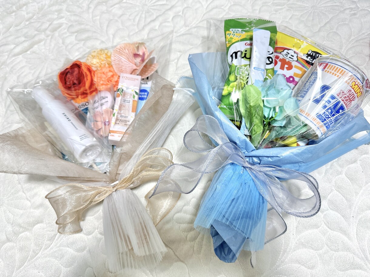 結婚式【コスメブーケ＆おつまみブーケ】作成します 結婚式、披露宴、二次会で使えるお揃いブーケ2点セット♪ イメージ5