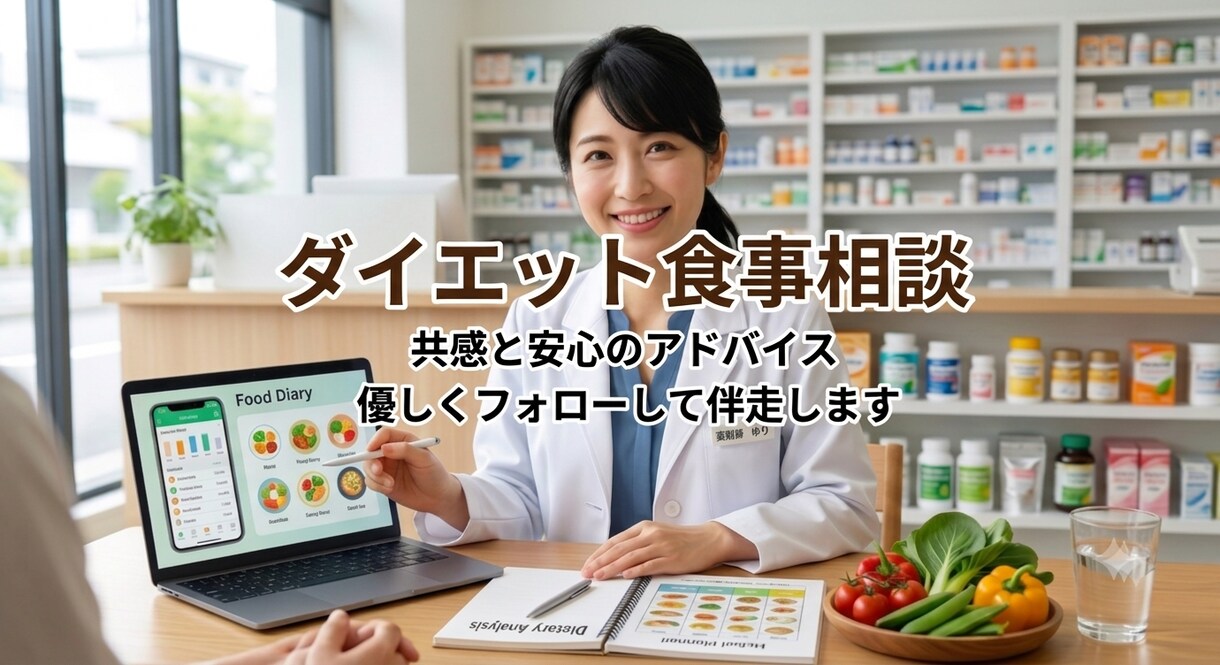 薬剤師がダイエット中の食事相談にのります 薬剤師歴10年の3児の母が【先着10名限定価格】で対応します イメージ1