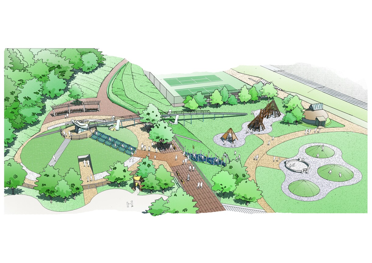 魅力ある鳥瞰パースを手描きにて制作します 公園、市街地や広域なエリア、施設案内図、など様々に対応 イメージ10