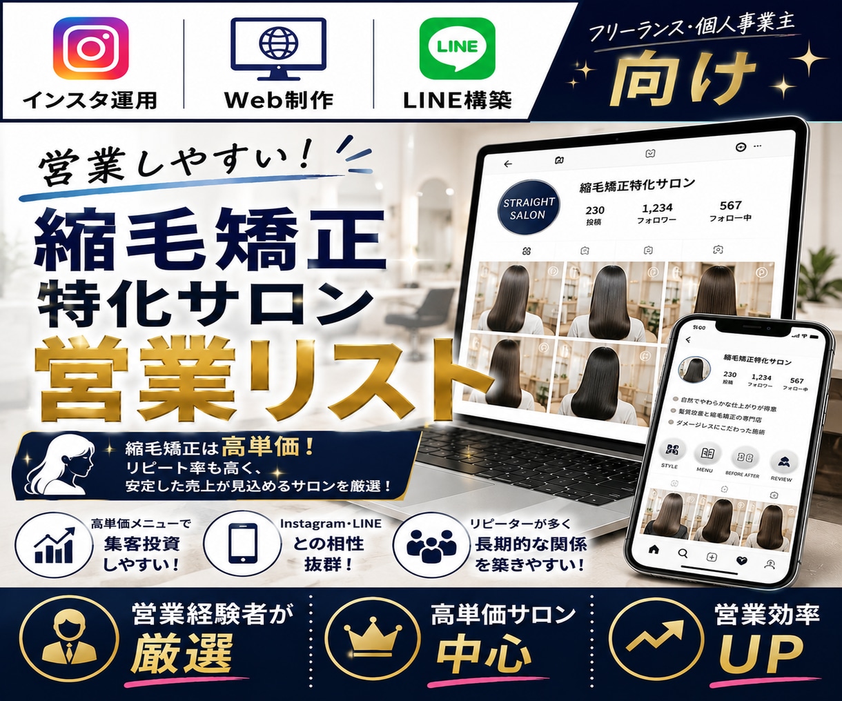 厳選！縮毛矯正専門サロンリストを売ります インスタ運用・Web制作・LINE構築向け【１万件】 イメージ1