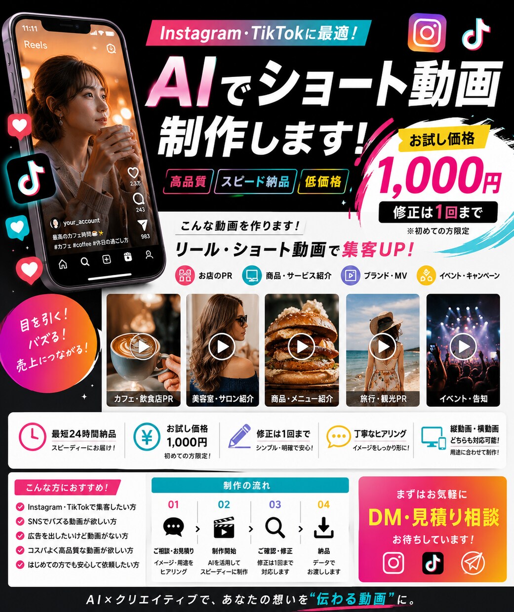 初回限定1,000円！動画制作します Instagram・TikTok・YouTube イメージ1