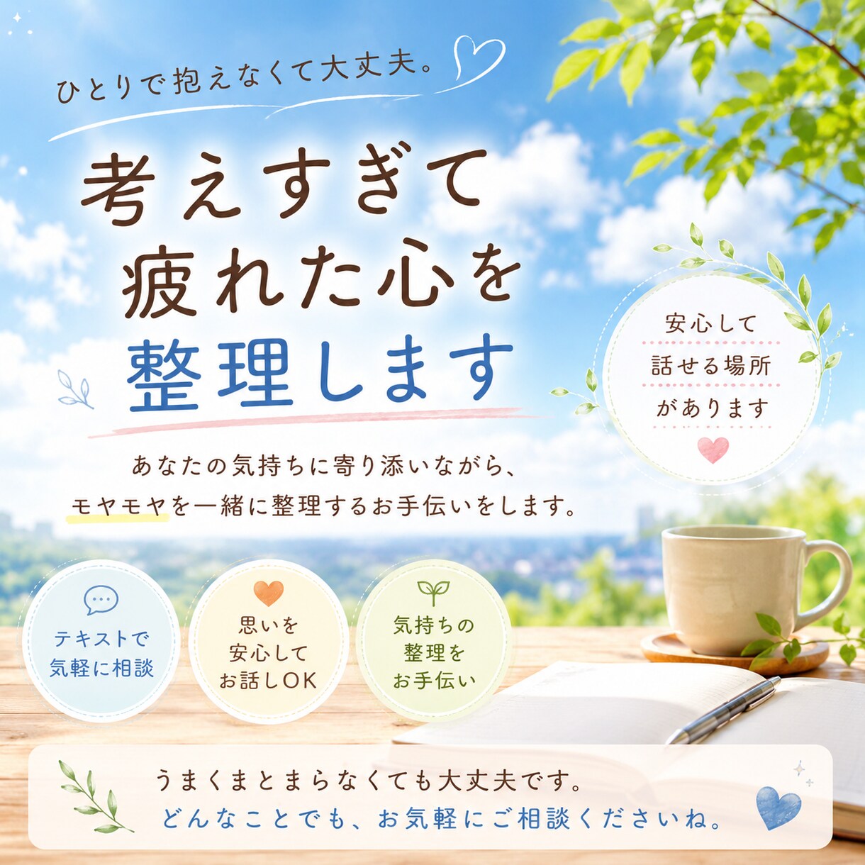 考えすぎて疲れた心を整理します 本音を整理して心を軽くするチャット相談です イメージ1