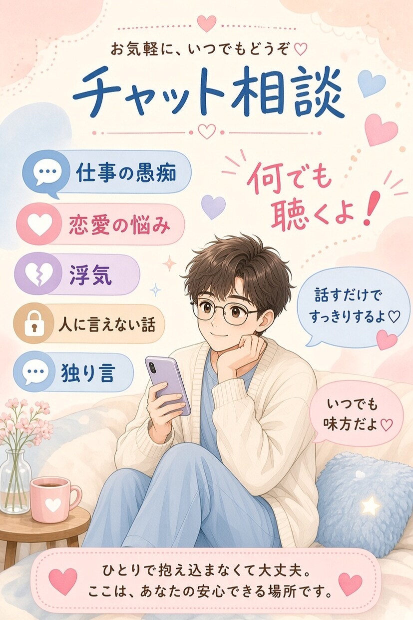 24時間チャットで相談聞きます 電話相談はちょっと恥ずかしい方まずは自分の気持ちを文字にしよ イメージ1