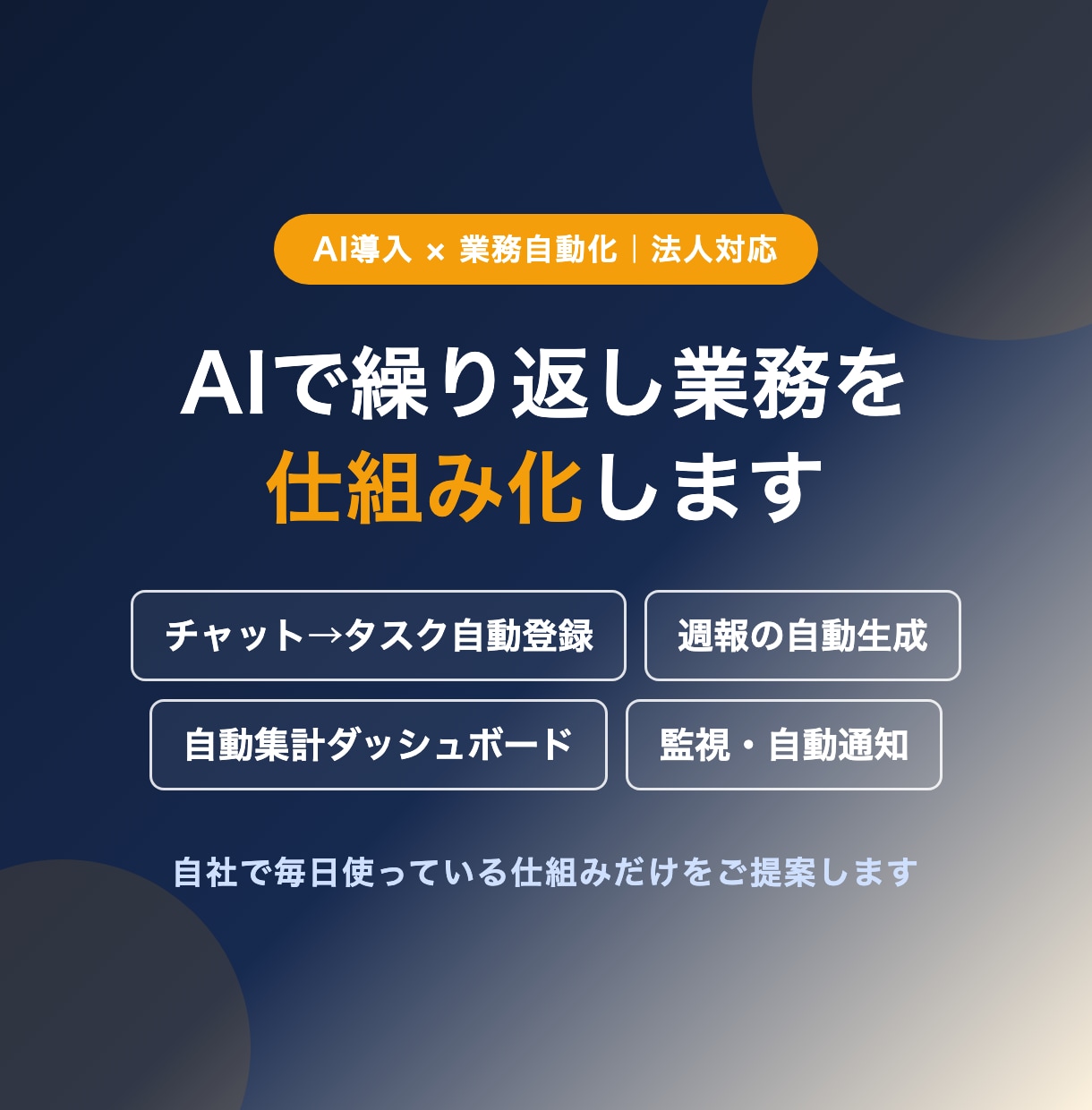 AIと自動化で繰り返し業務を仕組み化します チャット連携・自動レポート・監視通知まで仕組みで解決 イメージ1